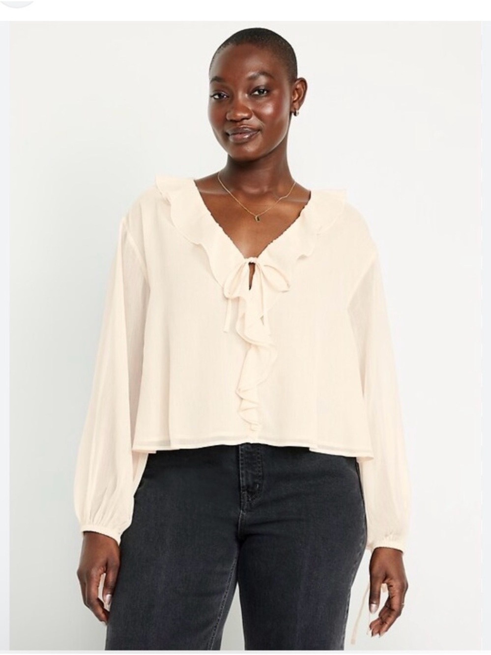 Old Navy Cream Ruffled Chiffon Cropped Blouse
